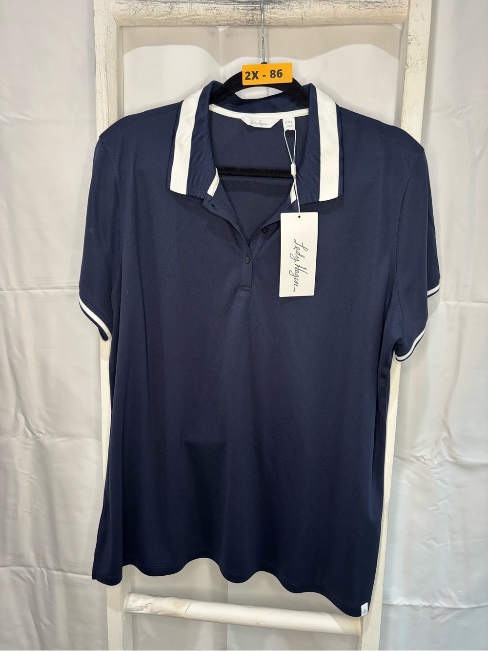 Lady Hagen Navy and White Short Sleeve Polo
